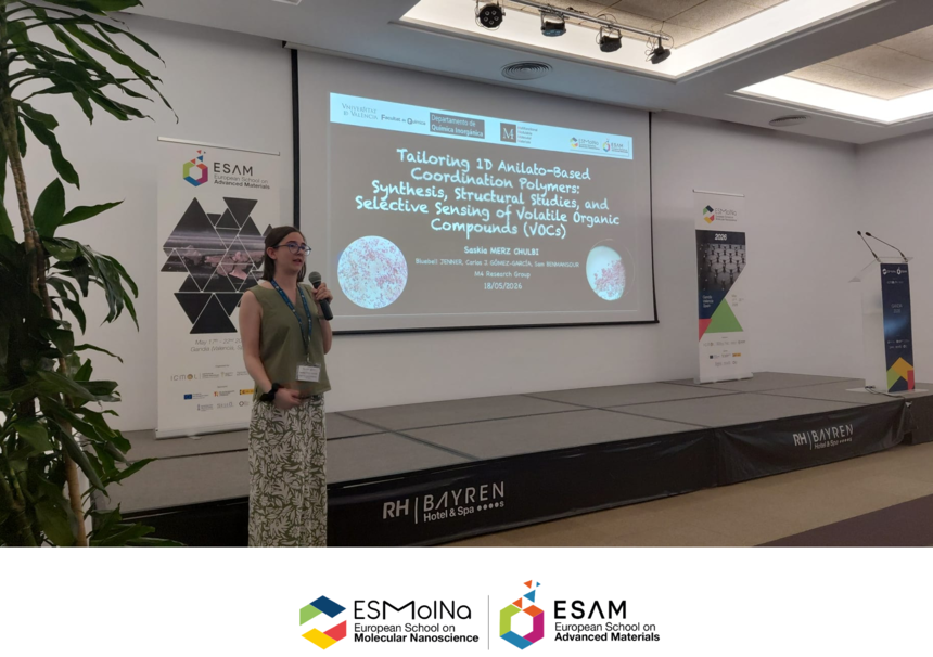 L'ESTUDIANT DE DOCTORAT SASKIA MERZ CHULBI EN LA 19A ESCOLA EUROPEA DE NANOCIÈNCIA MOLECULAR I LA 3A ESCOLA EUROPEA DE MATERIALS AVANÇATS A GANDIA